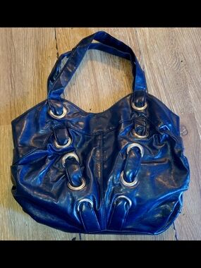 Navy Blue Ring-Accent Tote Hobo Bag